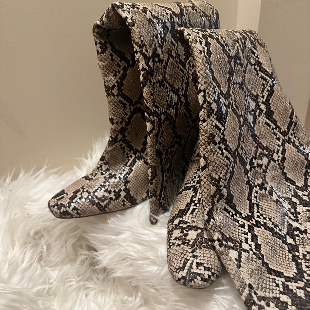 Snake Print Knee High Boots